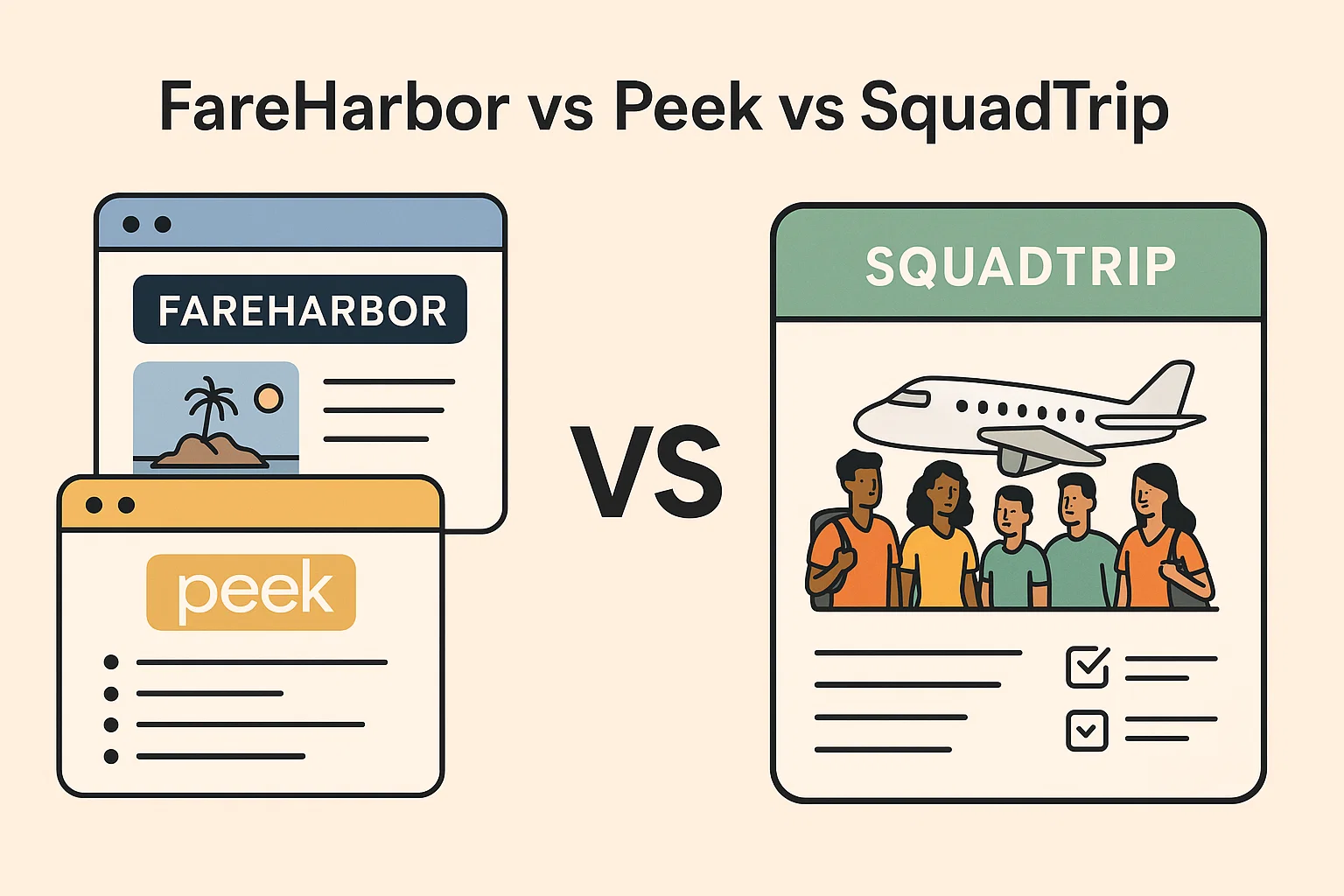 FareHarbor vs Peek vs SquadTrip : Best Option for Tours, Activities, and Group Travel?