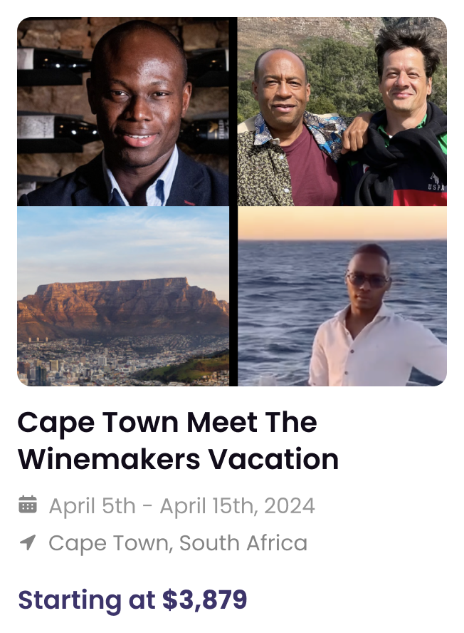 Cape Town Wine Makers group trip booking card