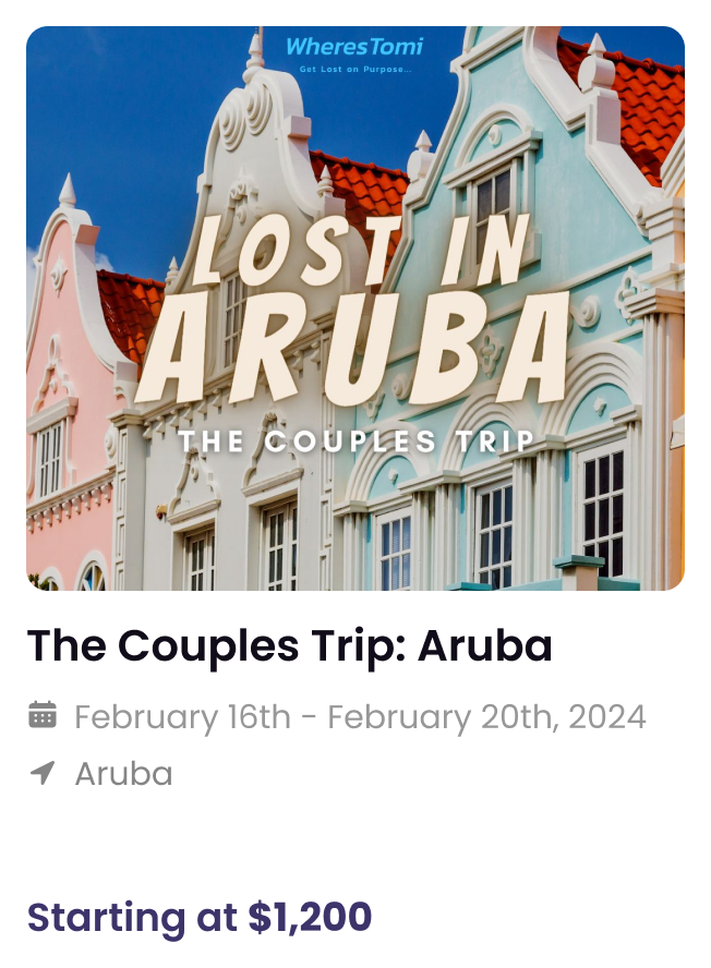 Couples Trip Aruba group trip booking card