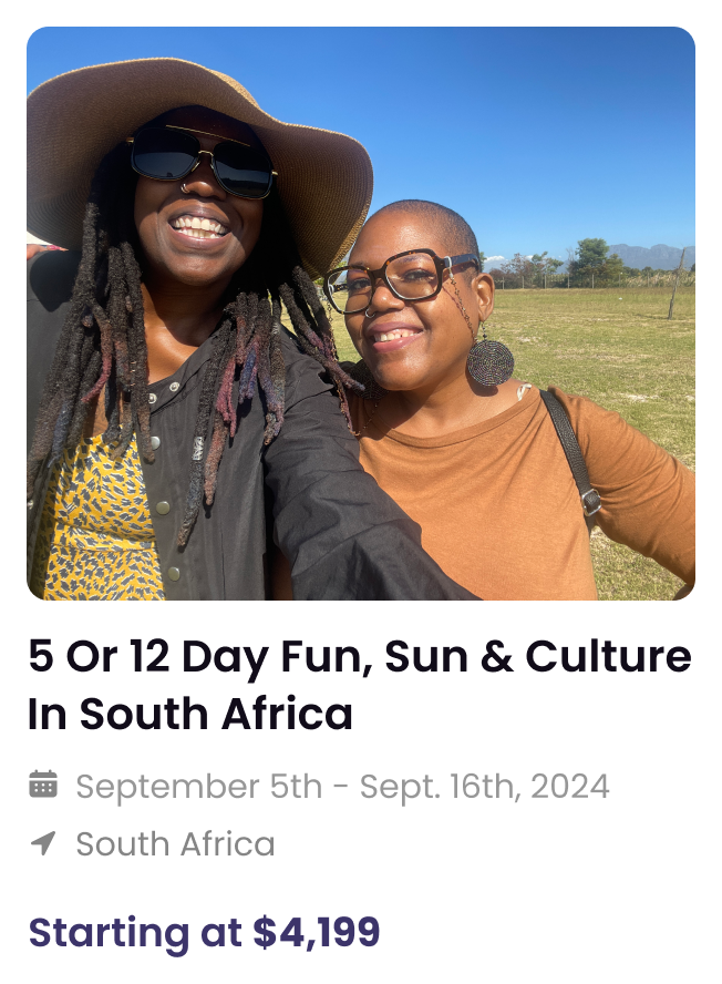 Sun and Culture South Africa group trip booking card
