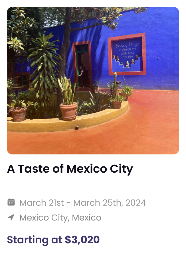 Taste of Mexico City group trip booking card