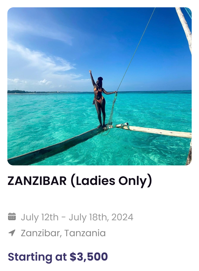 Zanzibar group trip booking card