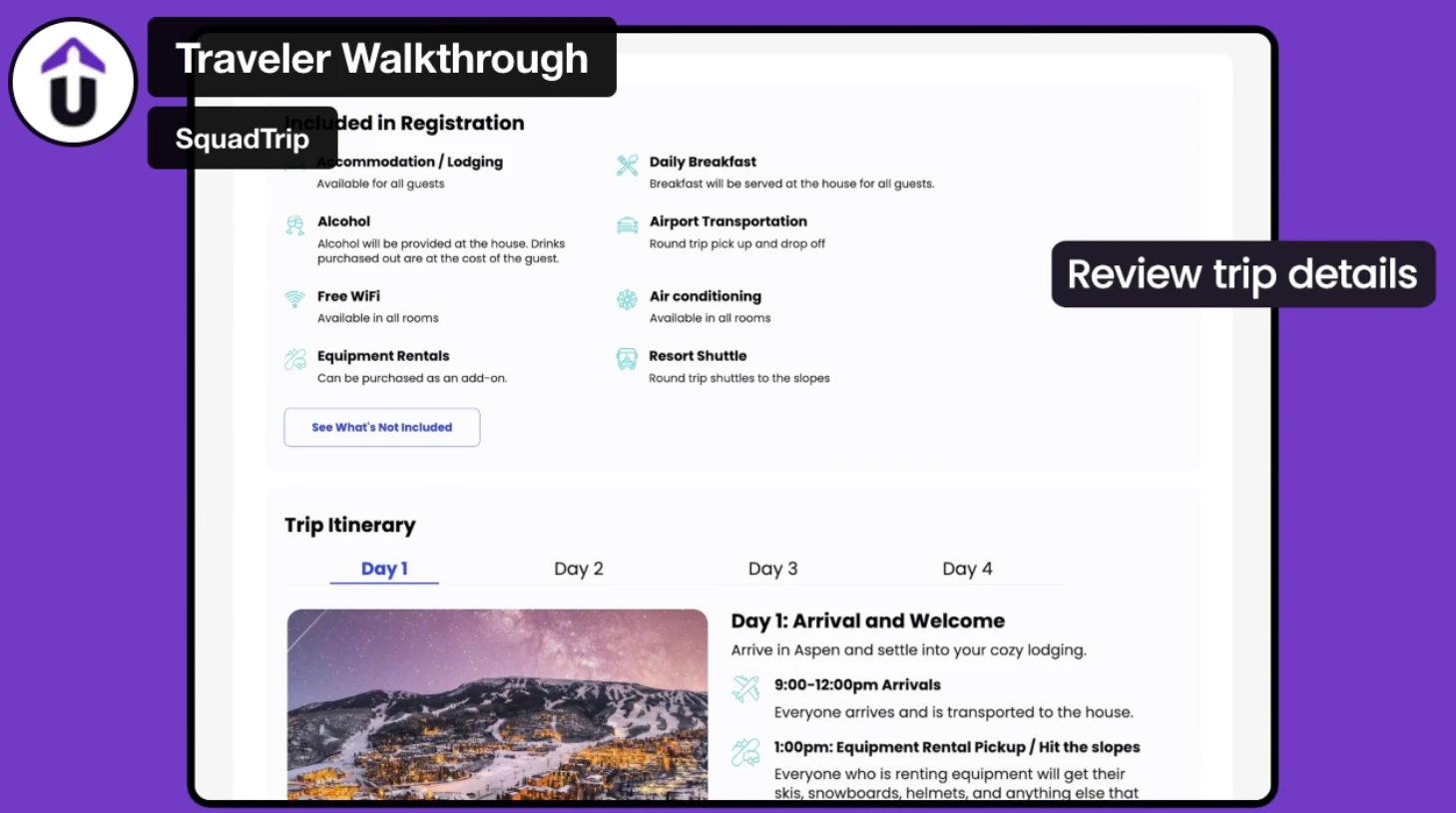 SquadTrip Traveler Portal screenshot